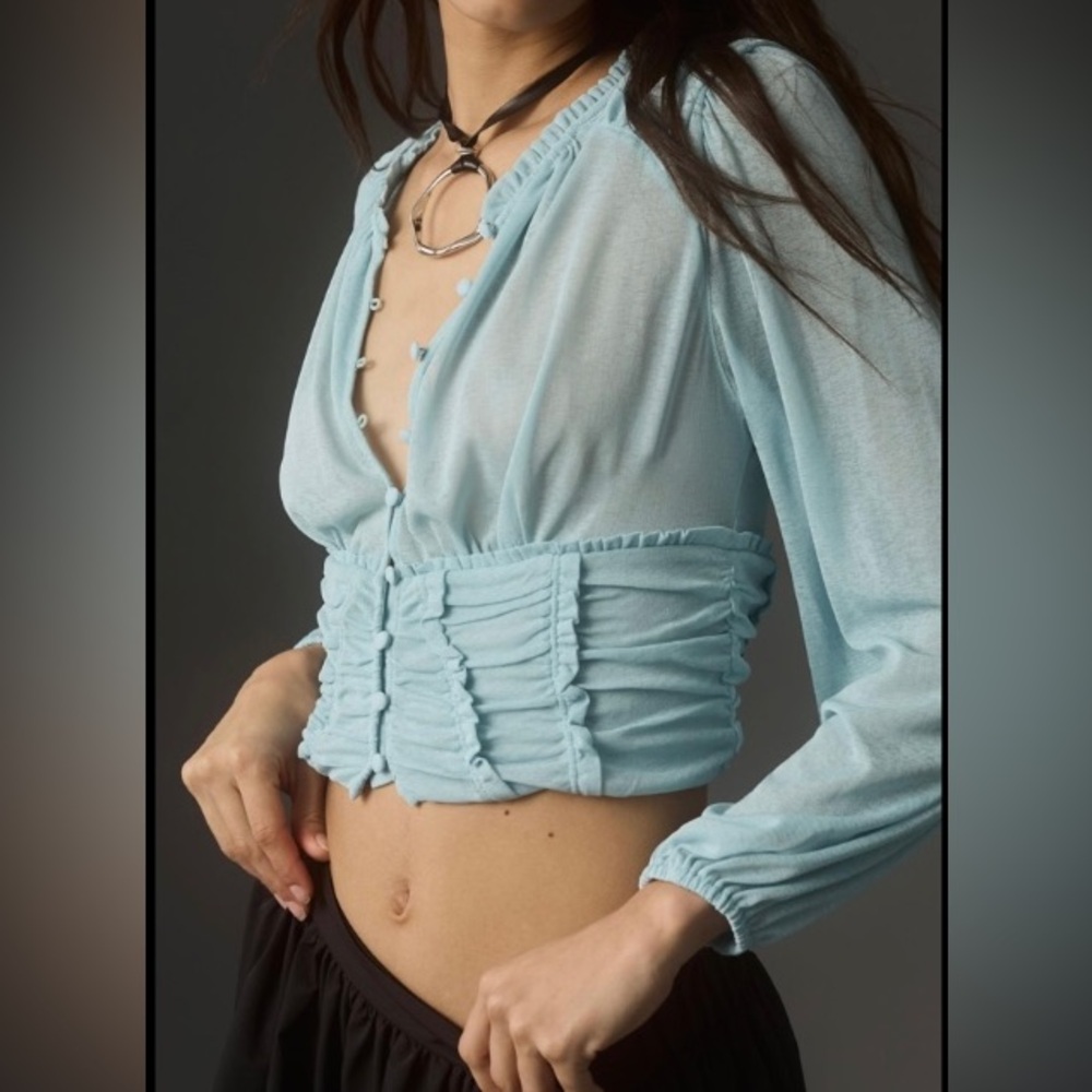 Anthropologie Retro Robin Blue Top